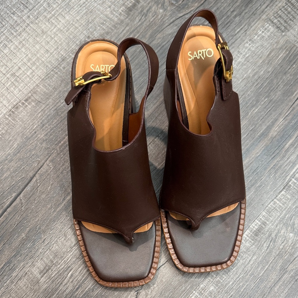 SARTO By Franco Sarto Dark Brown Leather Block Heels - Picture 2 of 3